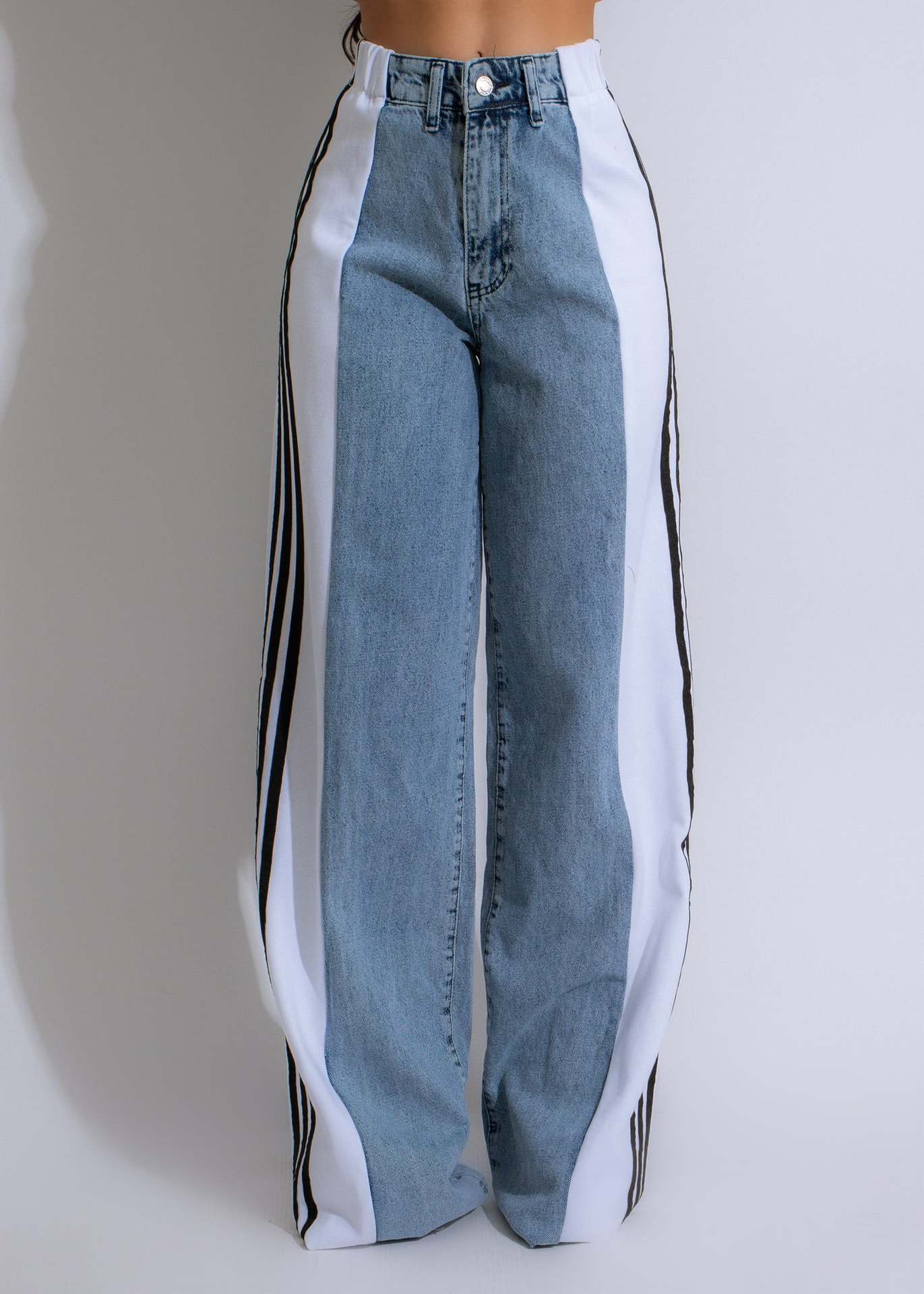 Jean Patchwork Taille Haute Femme