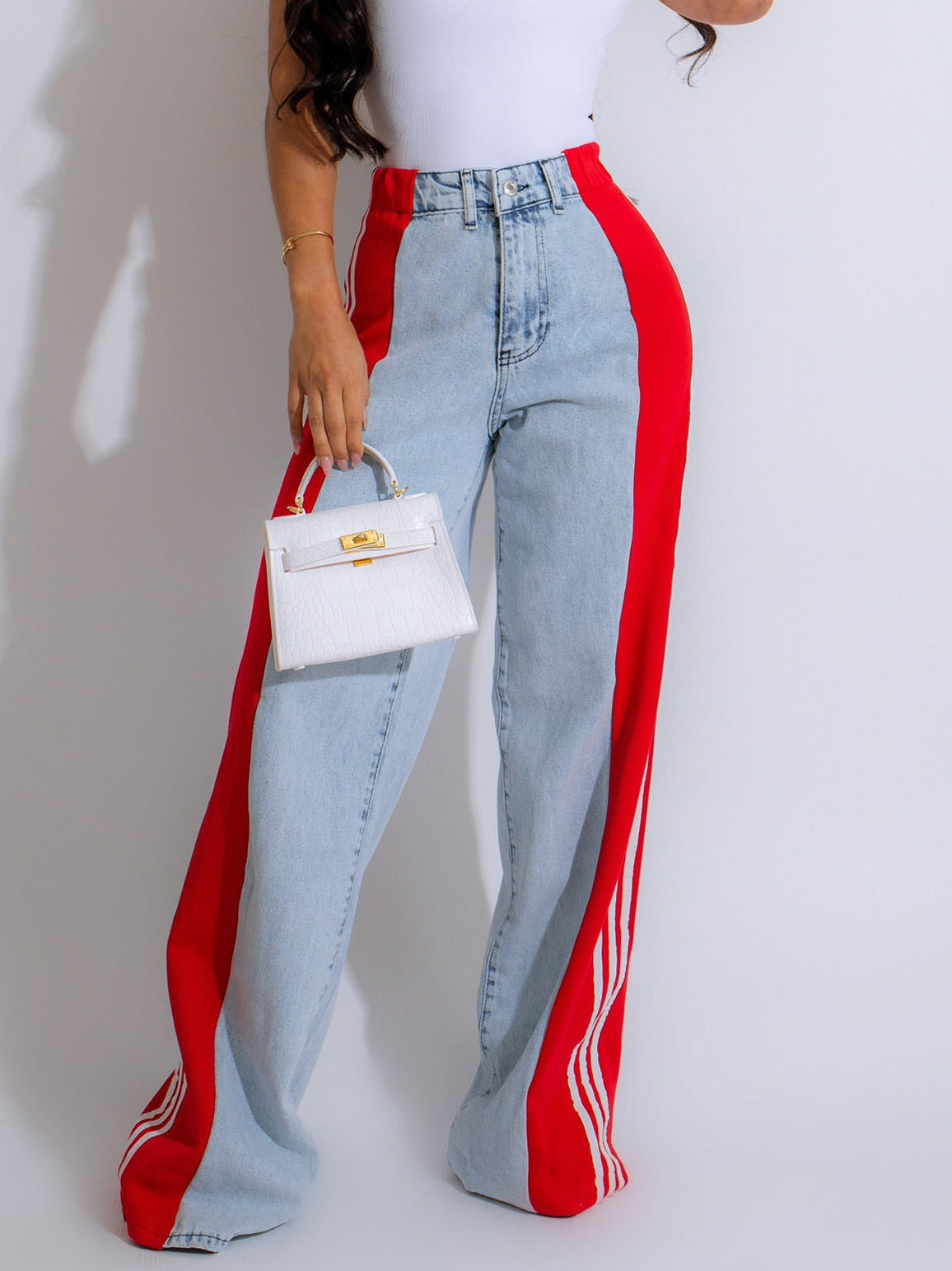 Jean Patchwork Taille Haute Femme