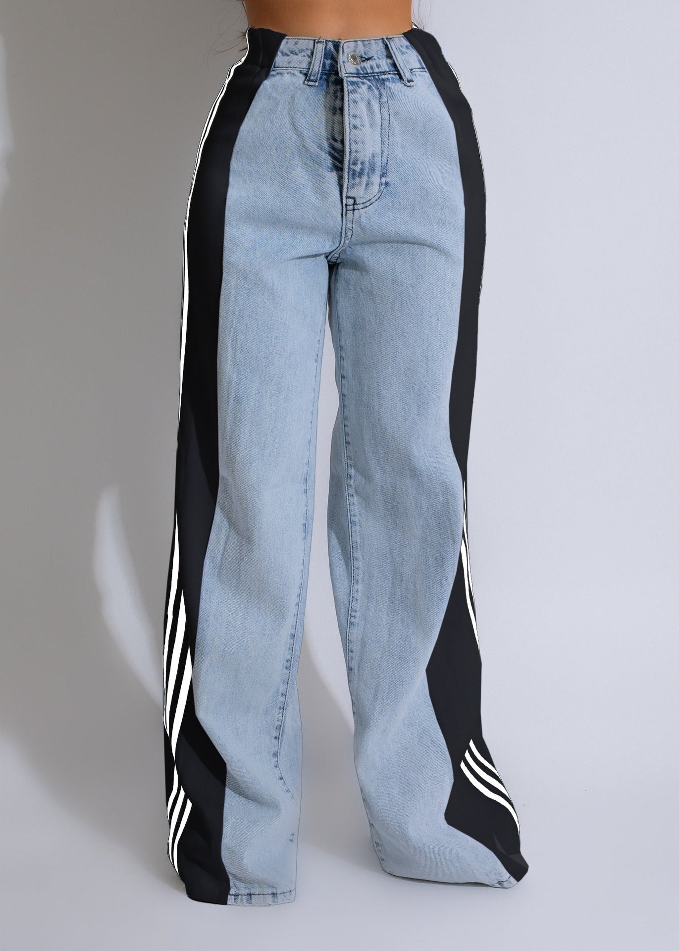 Jean Patchwork Taille Haute Femme