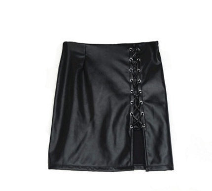 Jupe Cuir Noir à Lacets – Audacieuse & Élégante