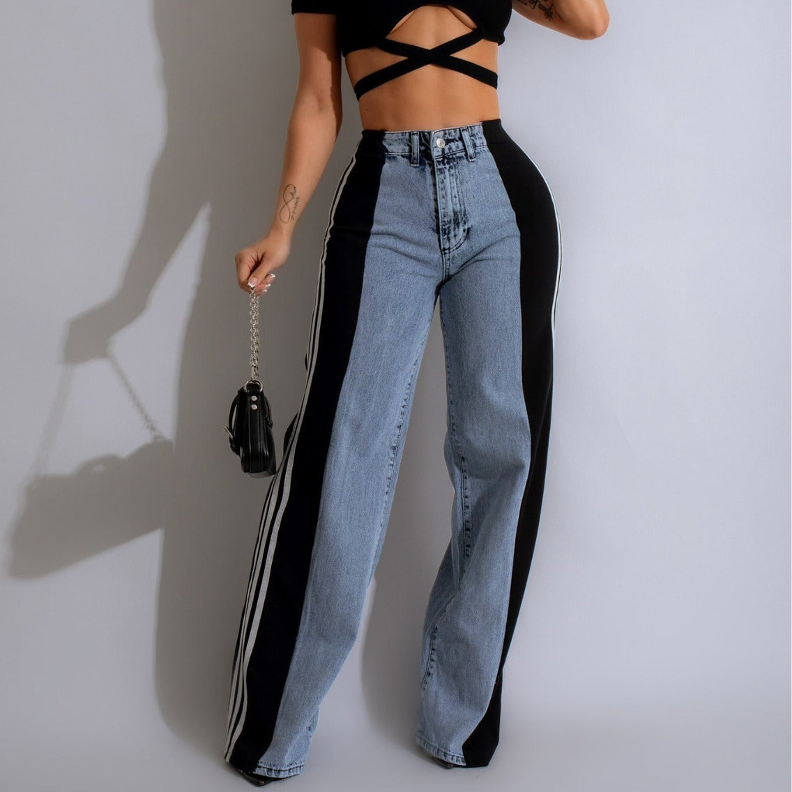 Jean Patchwork Taille Haute Femme