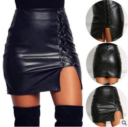 Jupe Cuir Noir à Lacets – Audacieuse & Élégante