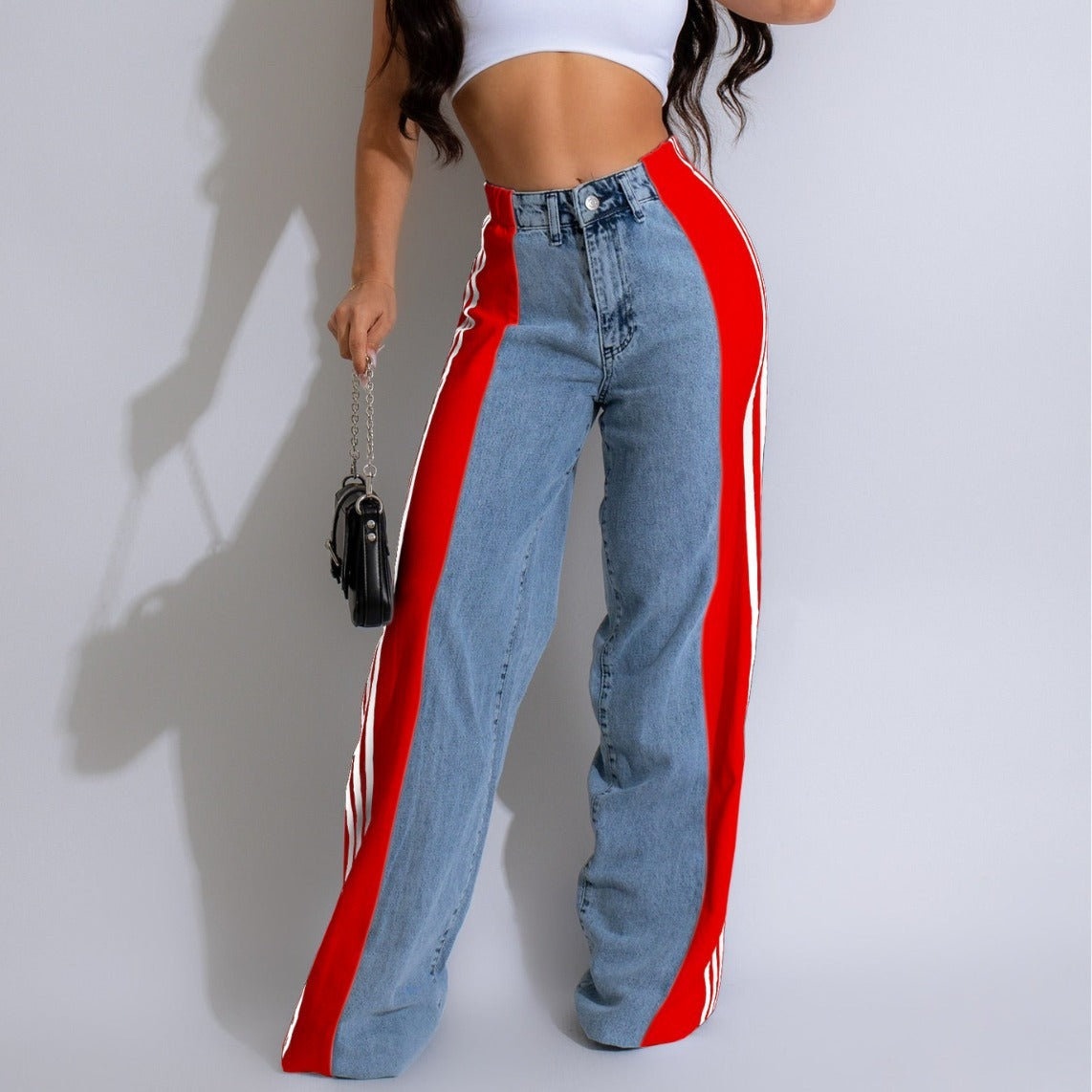 Jean Patchwork Taille Haute Femme