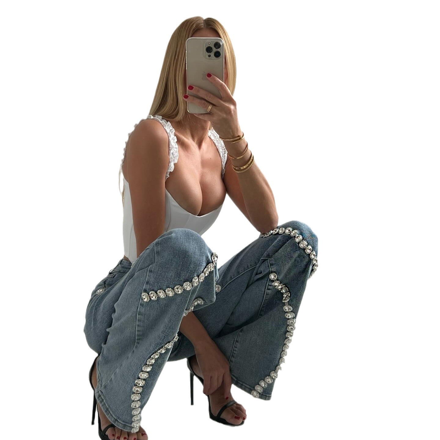 Jean Femme Style Street avec Strass – Coupe Droite