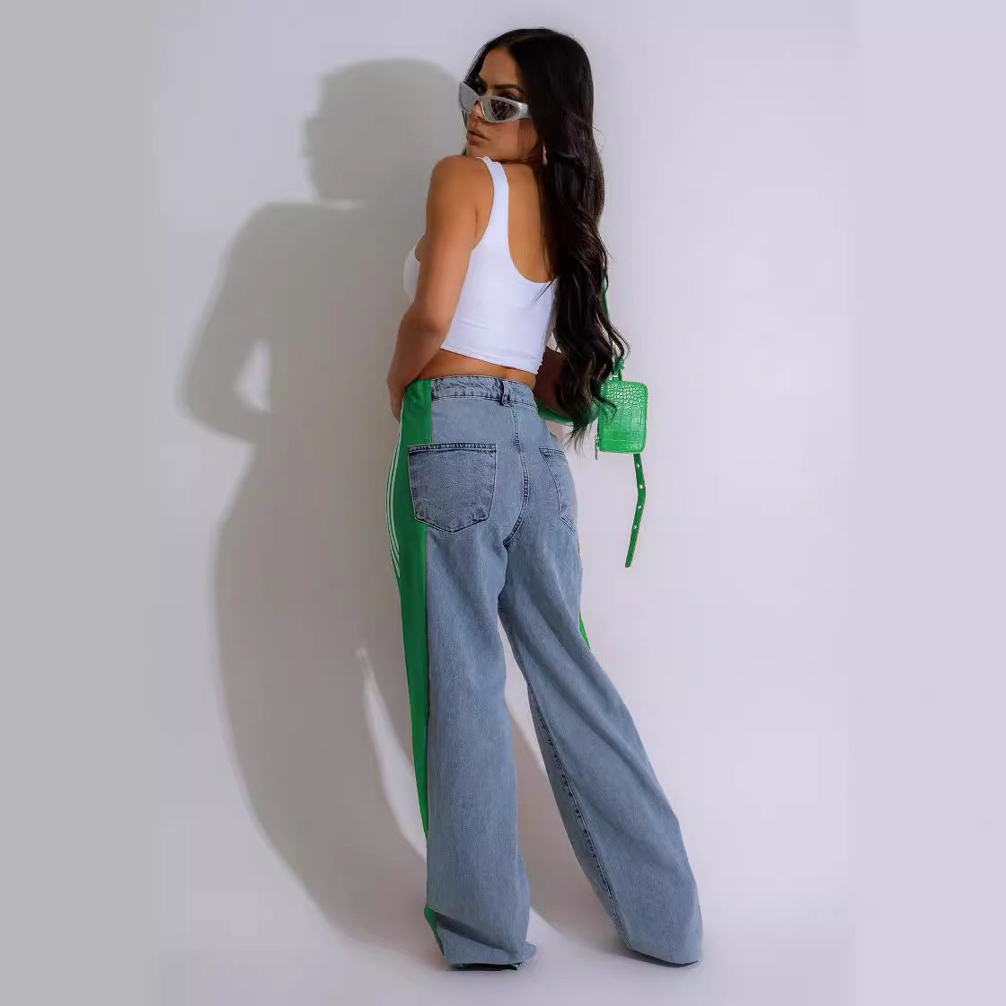 Jean Patchwork Taille Haute Femme