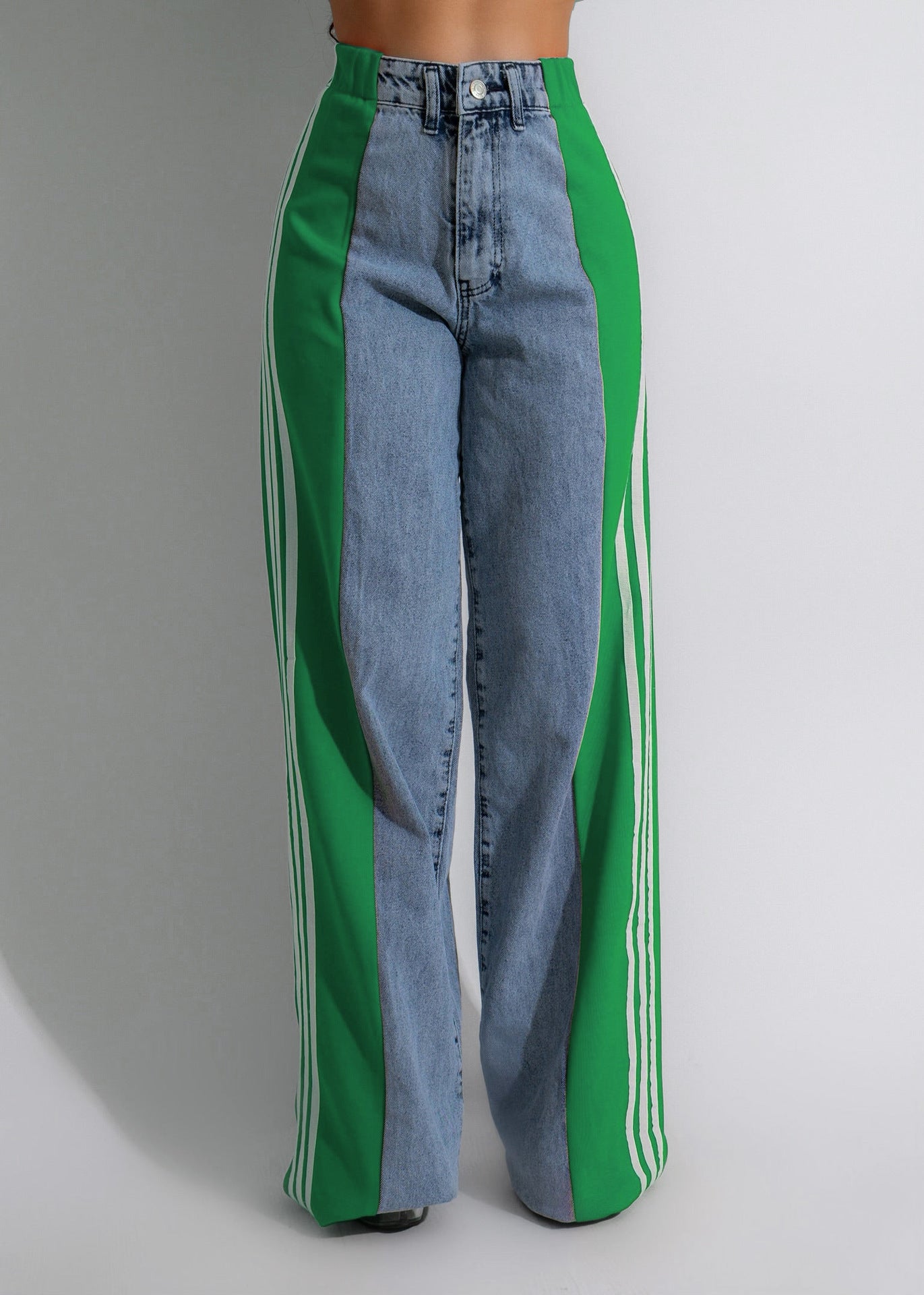 Jean Patchwork Taille Haute Femme
