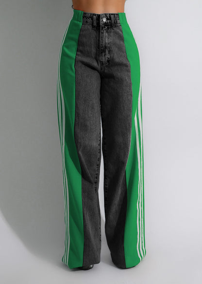 Jean Patchwork Taille Haute Femme