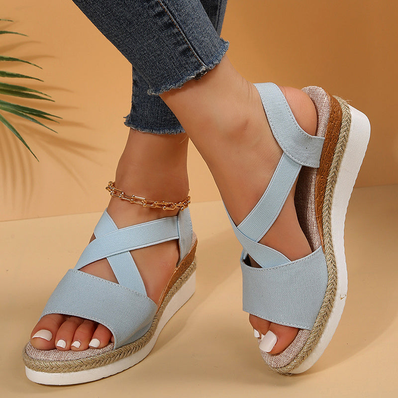 Sandales Compensées Croisées Été Femme