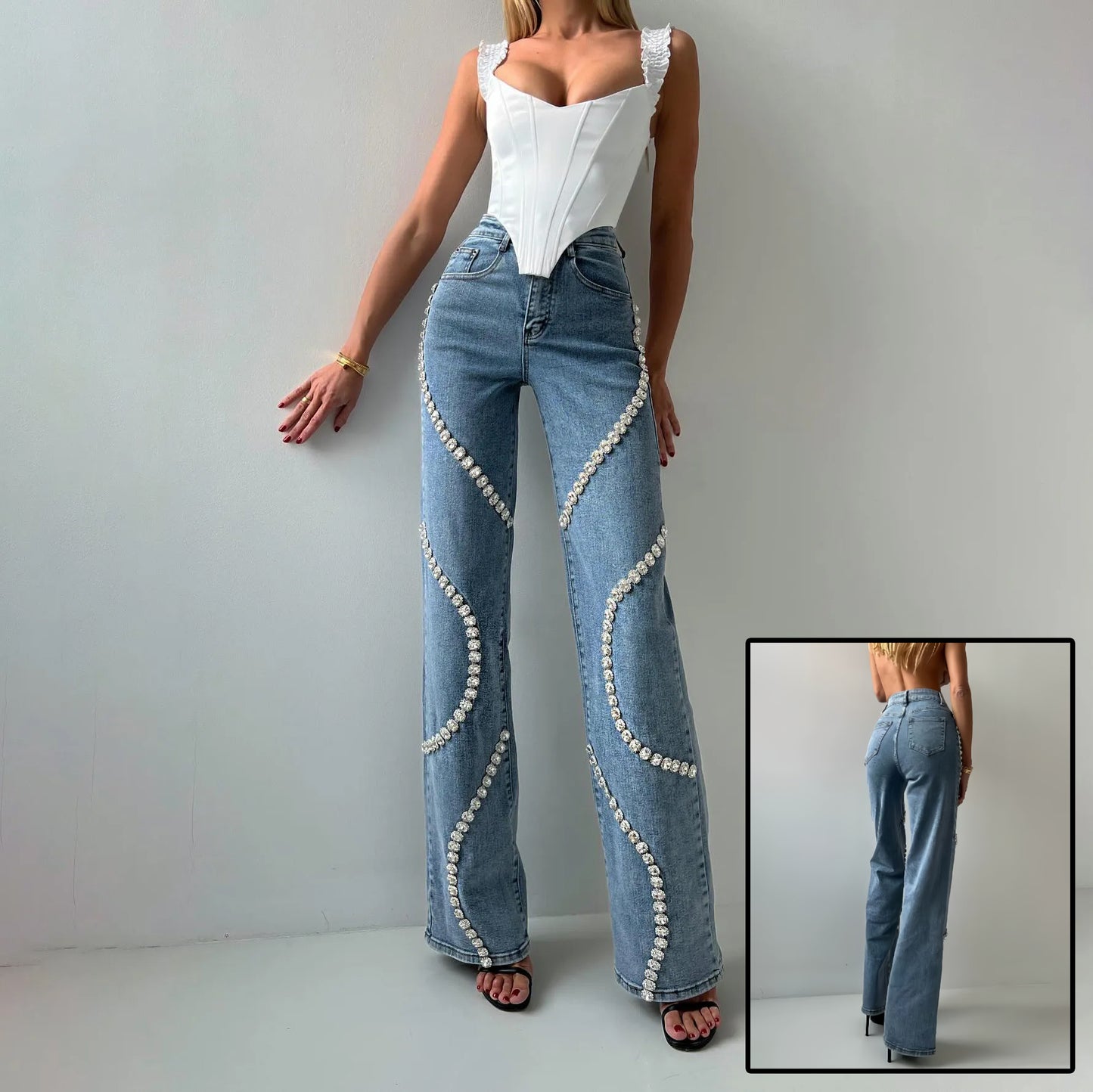 Jean Femme Style Street avec Strass – Coupe Droite