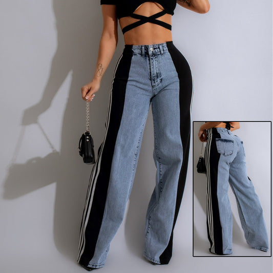 Jean Patchwork Taille Haute Femme