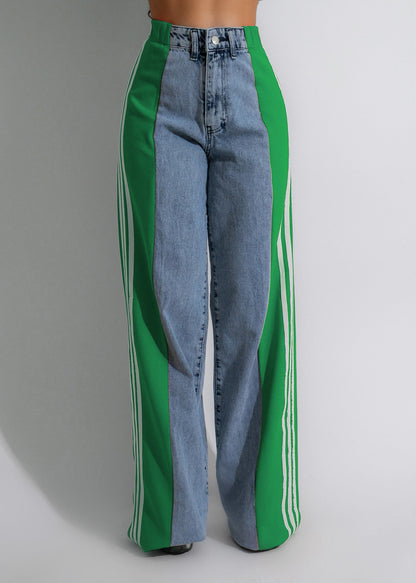 Jean Patchwork Taille Haute Femme
